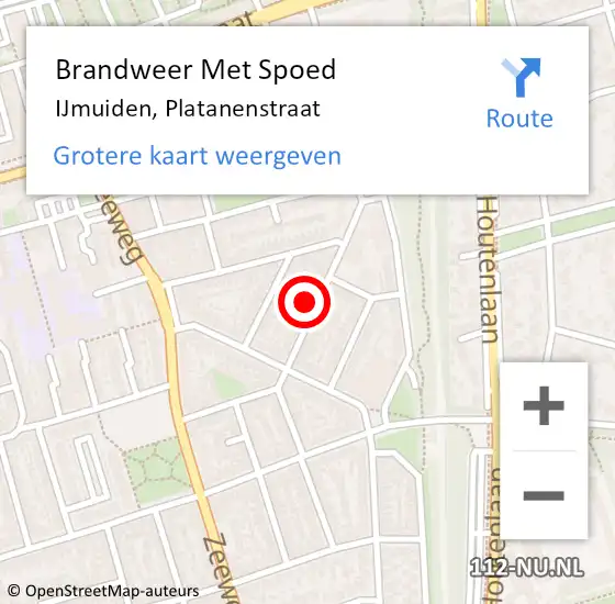 Locatie op kaart van de 112 melding: Brandweer Met Spoed Naar IJmuiden, Platanenstraat op 27 februari 2024 10:35