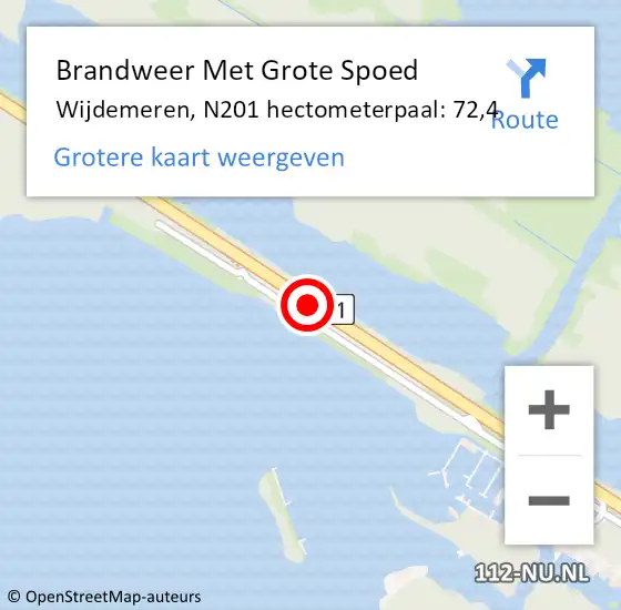 Locatie op kaart van de 112 melding: Brandweer Met Grote Spoed Naar Wijdemeren, N201 hectometerpaal: 72,4 op 27 februari 2024 10:39