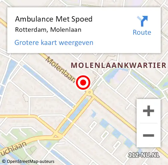 Locatie op kaart van de 112 melding: Ambulance Met Spoed Naar Rotterdam, Molenlaan op 27 februari 2024 11:12
