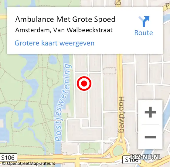 Locatie op kaart van de 112 melding: Ambulance Met Grote Spoed Naar Amsterdam, Van Walbeeckstraat op 27 februari 2024 11:14