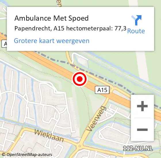 Locatie op kaart van de 112 melding: Ambulance Met Spoed Naar Papendrecht, A15 hectometerpaal: 77,3 op 27 februari 2024 11:26