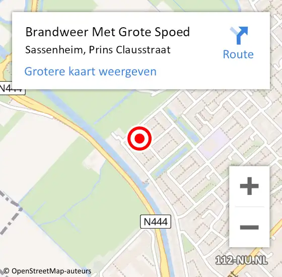 Locatie op kaart van de 112 melding: Brandweer Met Grote Spoed Naar Sassenheim, Prins Clausstraat op 27 februari 2024 11:26
