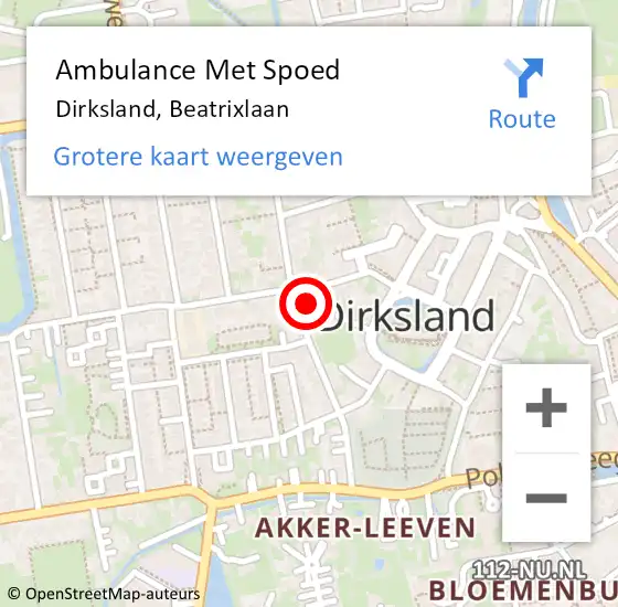 Locatie op kaart van de 112 melding: Ambulance Met Spoed Naar Dirksland, Beatrixlaan op 27 februari 2024 11:28