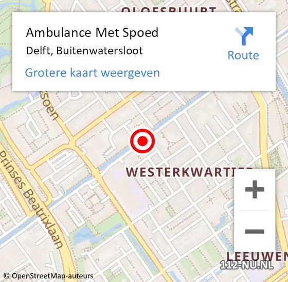 Locatie op kaart van de 112 melding: Ambulance Met Spoed Naar Delft, Buitenwatersloot op 27 februari 2024 11:30