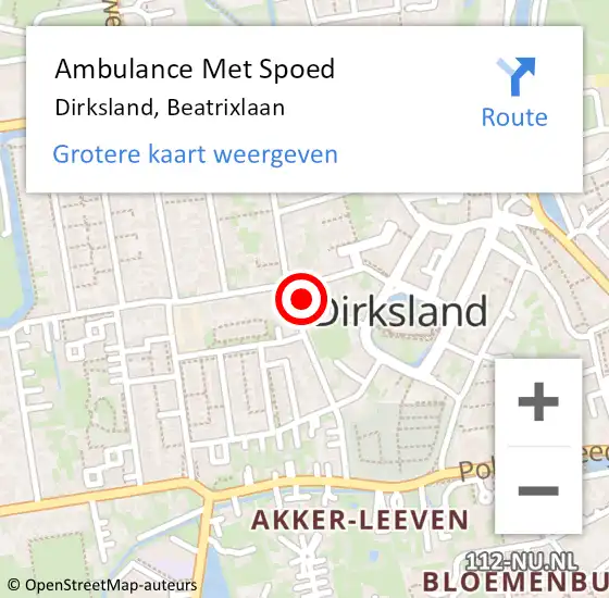Locatie op kaart van de 112 melding: Ambulance Met Spoed Naar Dirksland, Beatrixlaan op 27 februari 2024 11:33