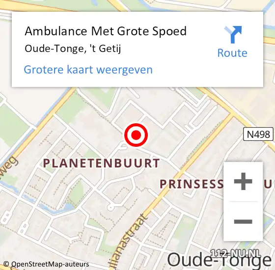 Locatie op kaart van de 112 melding: Ambulance Met Grote Spoed Naar Oude-Tonge, 't Getij op 27 februari 2024 11:50
