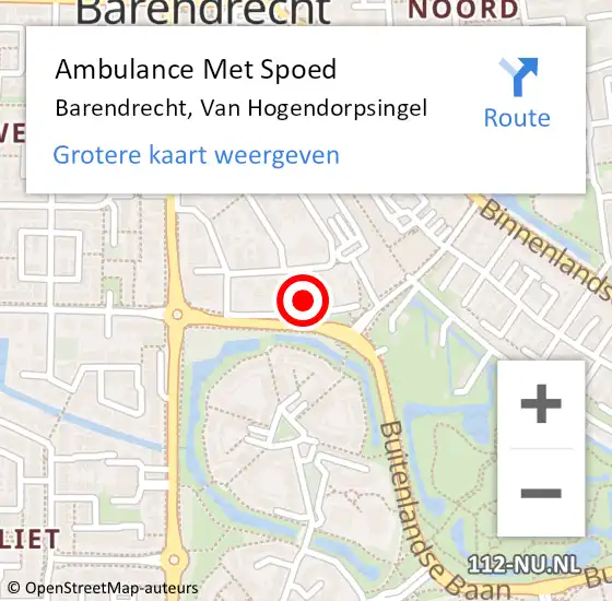 Locatie op kaart van de 112 melding: Ambulance Met Spoed Naar Barendrecht, Van Hogendorpsingel op 27 februari 2024 12:18