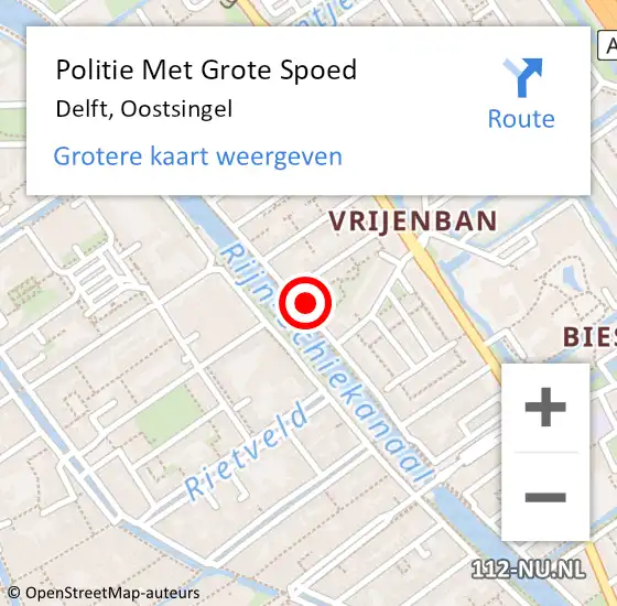 Locatie op kaart van de 112 melding: Politie Met Grote Spoed Naar Delft, Oostsingel op 27 februari 2024 12:22