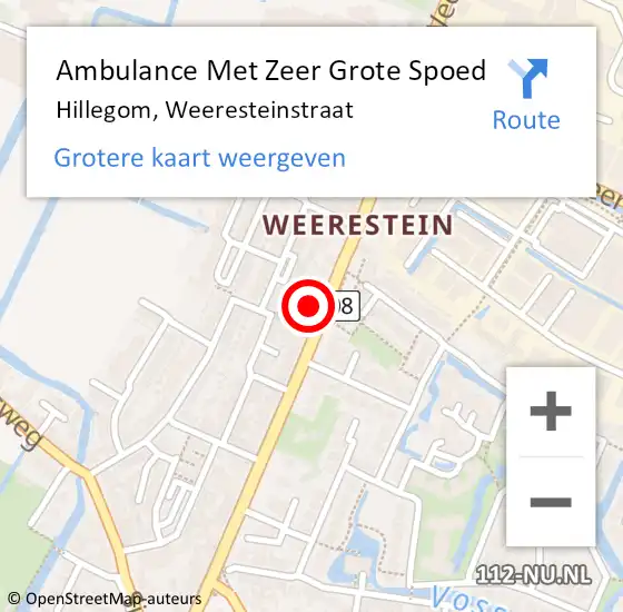 Locatie op kaart van de 112 melding: Ambulance Met Zeer Grote Spoed Naar Hillegom, Weeresteinstraat op 27 februari 2024 12:24