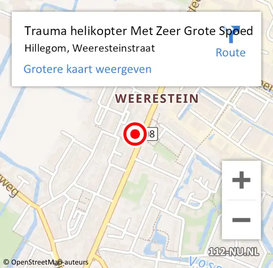 Locatie op kaart van de 112 melding: Trauma helikopter Met Zeer Grote Spoed Naar Hillegom, Weeresteinstraat op 27 februari 2024 12:25
