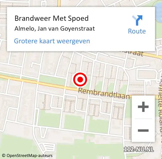 Locatie op kaart van de 112 melding: Brandweer Met Spoed Naar Almelo, Jan van Goyenstraat op 27 februari 2024 12:39