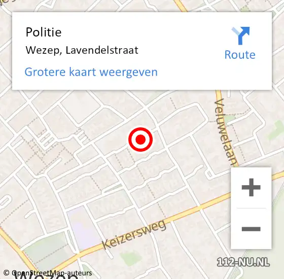 Locatie op kaart van de 112 melding: Politie Wezep, Lavendelstraat op 27 februari 2024 12:44