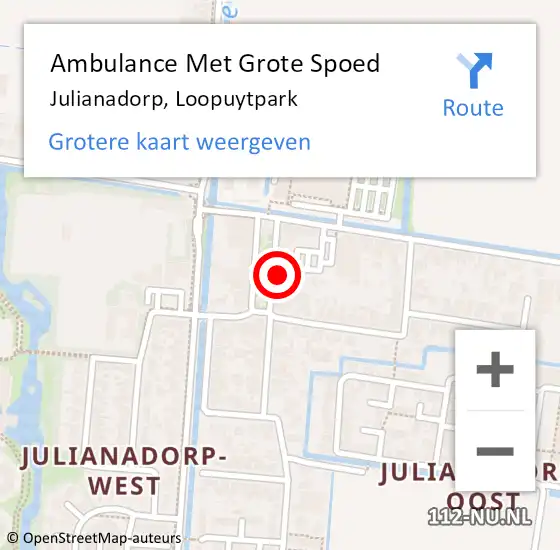 Locatie op kaart van de 112 melding: Ambulance Met Grote Spoed Naar Julianadorp, Loopuytpark op 27 februari 2024 12:47
