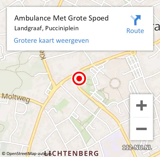 Locatie op kaart van de 112 melding: Ambulance Met Grote Spoed Naar Landgraaf, Pucciniplein op 27 september 2014 10:31