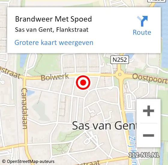 Locatie op kaart van de 112 melding: Brandweer Met Spoed Naar Sas van Gent, Flankstraat op 27 februari 2024 13:02