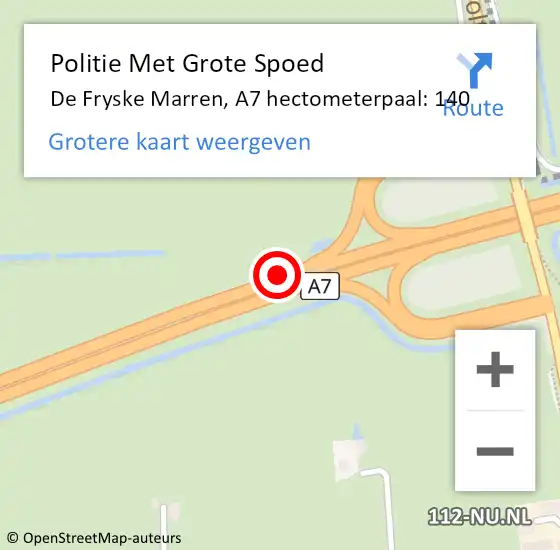Locatie op kaart van de 112 melding: Politie Met Grote Spoed Naar De Fryske Marren, A7 hectometerpaal: 140 op 27 februari 2024 13:04