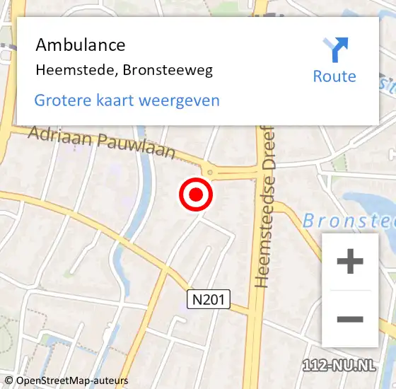 Locatie op kaart van de 112 melding: Ambulance Heemstede, Bronsteeweg op 27 februari 2024 13:11