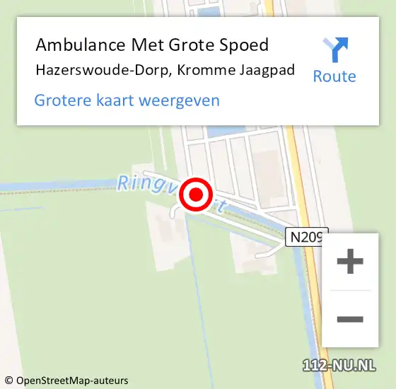 Locatie op kaart van de 112 melding: Ambulance Met Grote Spoed Naar Hazerswoude-Dorp, Kromme Jaagpad op 27 februari 2024 13:24