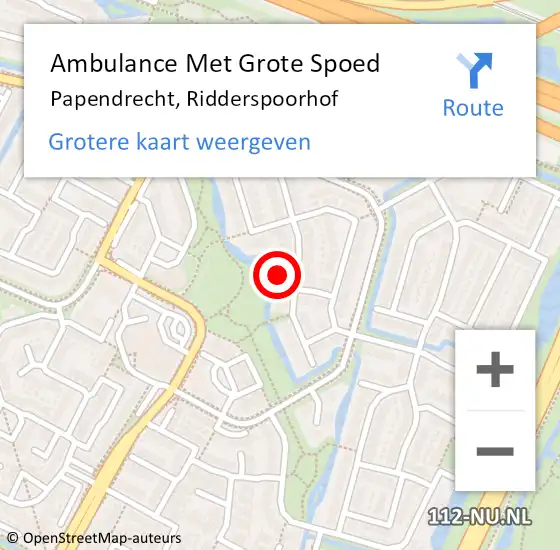 Locatie op kaart van de 112 melding: Ambulance Met Grote Spoed Naar Papendrecht, Ridderspoorhof op 27 februari 2024 13:29