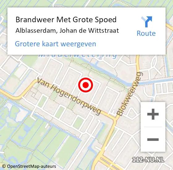 Locatie op kaart van de 112 melding: Brandweer Met Grote Spoed Naar Alblasserdam, Johan de Wittstraat op 27 februari 2024 13:44