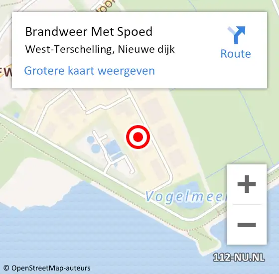 Locatie op kaart van de 112 melding: Brandweer Met Spoed Naar West-Terschelling, Nieuwe dijk op 27 februari 2024 14:20