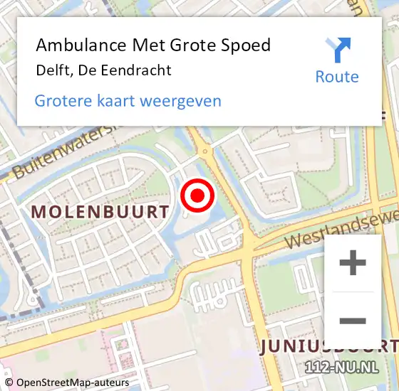 Locatie op kaart van de 112 melding: Ambulance Met Grote Spoed Naar Delft, De Eendracht op 27 februari 2024 14:53