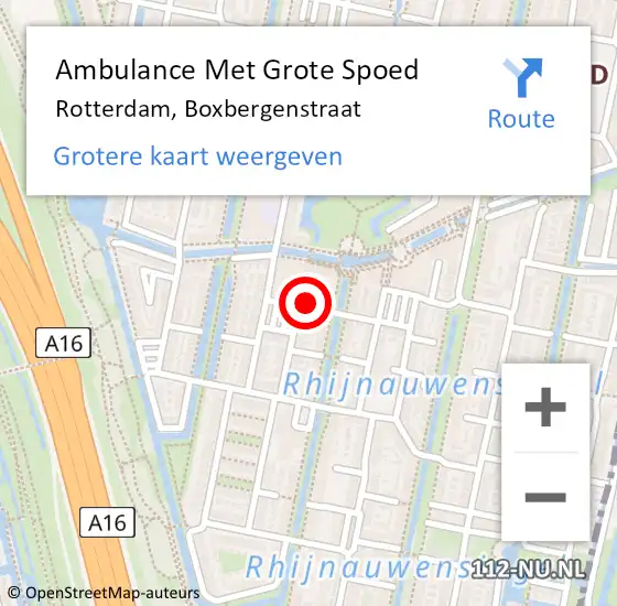 Locatie op kaart van de 112 melding: Ambulance Met Grote Spoed Naar Rotterdam, Boxbergenstraat op 27 februari 2024 14:59