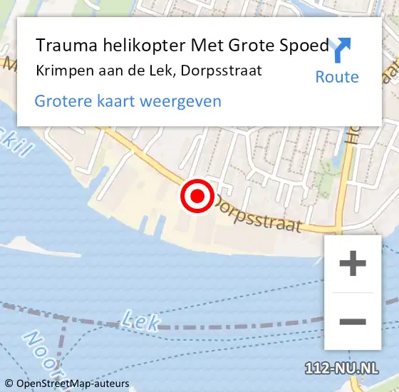 Locatie op kaart van de 112 melding: Trauma helikopter Met Grote Spoed Naar Krimpen aan de Lek, Dorpsstraat op 27 februari 2024 15:02