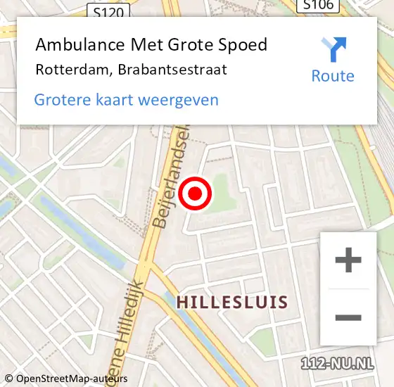 Locatie op kaart van de 112 melding: Ambulance Met Grote Spoed Naar Rotterdam, Brabantsestraat op 27 februari 2024 15:09