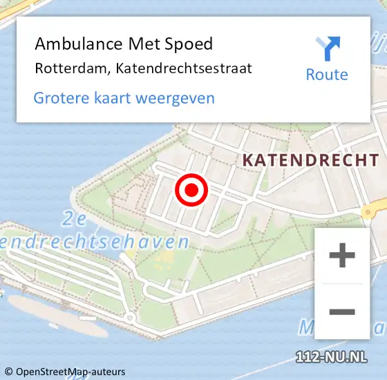 Locatie op kaart van de 112 melding: Ambulance Met Spoed Naar Rotterdam, Katendrechtsestraat op 27 februari 2024 15:14