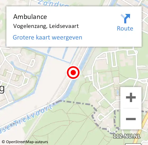 Locatie op kaart van de 112 melding: Ambulance Vogelenzang, Leidsevaart op 27 februari 2024 15:16