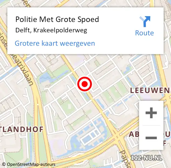 Locatie op kaart van de 112 melding: Politie Met Grote Spoed Naar Delft, Krakeelpolderweg op 27 februari 2024 15:29