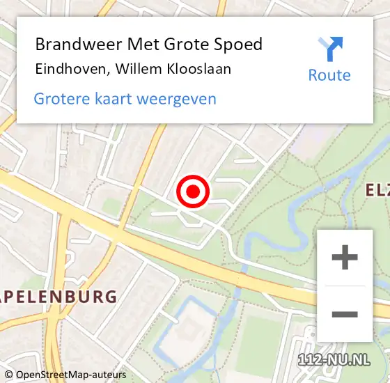 Locatie op kaart van de 112 melding: Brandweer Met Grote Spoed Naar Eindhoven, Willem Klooslaan op 27 februari 2024 15:35