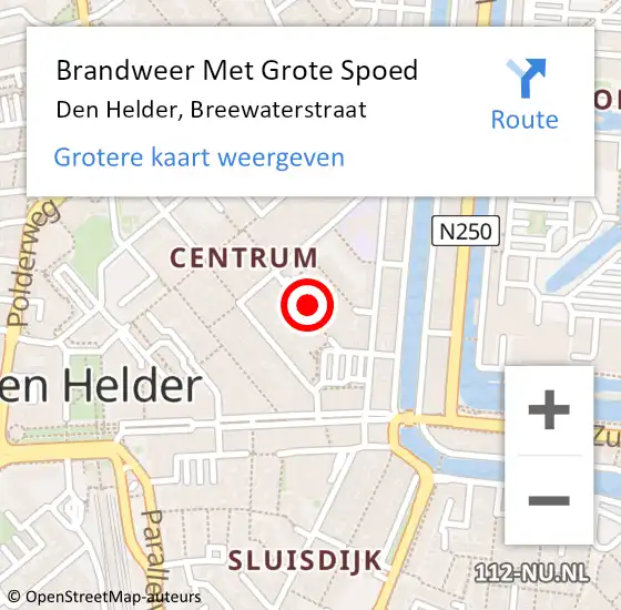 Locatie op kaart van de 112 melding: Brandweer Met Grote Spoed Naar Den Helder, Breewaterstraat op 27 februari 2024 15:56