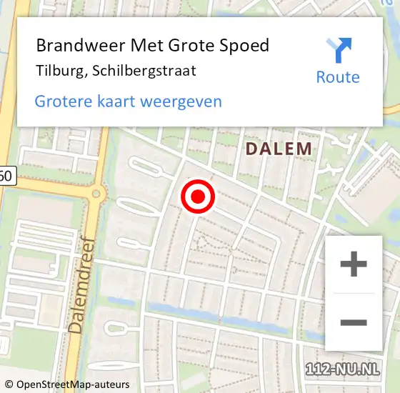 Locatie op kaart van de 112 melding: Brandweer Met Grote Spoed Naar Tilburg, Schilbergstraat op 27 februari 2024 16:01