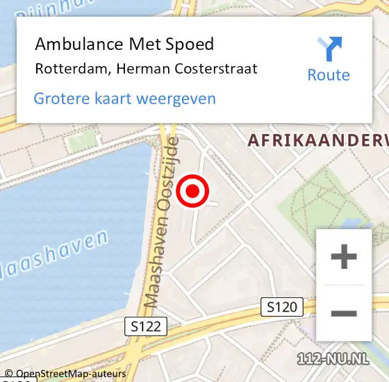 Locatie op kaart van de 112 melding: Ambulance Met Spoed Naar Rotterdam, Herman Costerstraat op 27 februari 2024 16:05