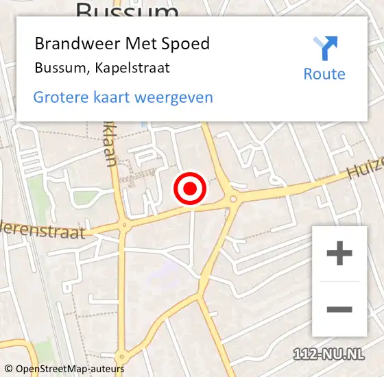 Locatie op kaart van de 112 melding: Brandweer Met Spoed Naar Bussum, Kapelstraat op 27 februari 2024 16:12