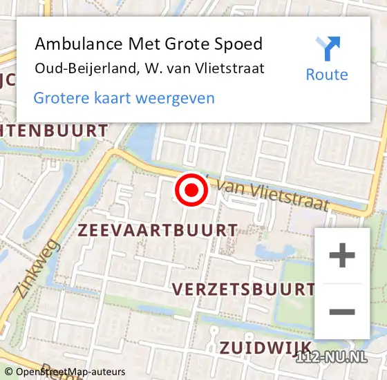 Locatie op kaart van de 112 melding: Ambulance Met Grote Spoed Naar Oud-Beijerland, W. van Vlietstraat op 27 februari 2024 16:14