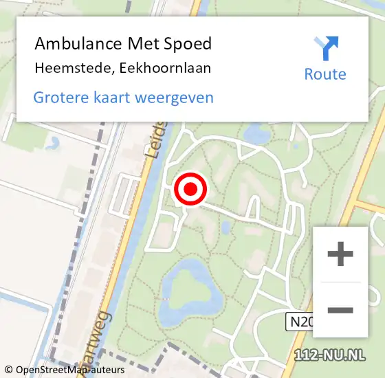 Locatie op kaart van de 112 melding: Ambulance Met Spoed Naar Heemstede, Eekhoornlaan op 27 februari 2024 16:38