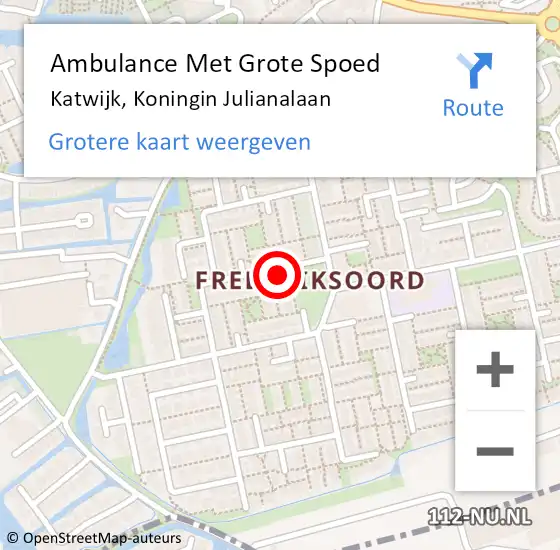 Locatie op kaart van de 112 melding: Ambulance Met Grote Spoed Naar Rijnsburg, Koningin Julianalaan op 27 februari 2024 16:43