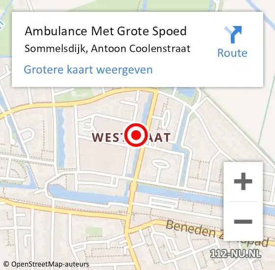 Locatie op kaart van de 112 melding: Ambulance Met Grote Spoed Naar Sommelsdijk, Antoon Coolenstraat op 27 februari 2024 16:57