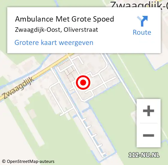 Locatie op kaart van de 112 melding: Ambulance Met Grote Spoed Naar Zwaagdijk-Oost, Oliverstraat op 27 februari 2024 16:59