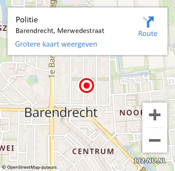 Locatie op kaart van de 112 melding: Politie Barendrecht, Merwedestraat op 27 februari 2024 17:30