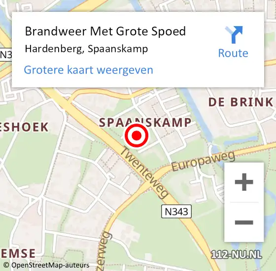 Locatie op kaart van de 112 melding: Brandweer Met Grote Spoed Naar Hardenberg, Spaanskamp op 27 februari 2024 17:34