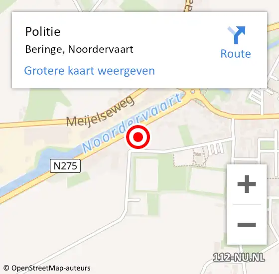 Locatie op kaart van de 112 melding: Politie Beringe, Noordervaart op 27 februari 2024 17:36
