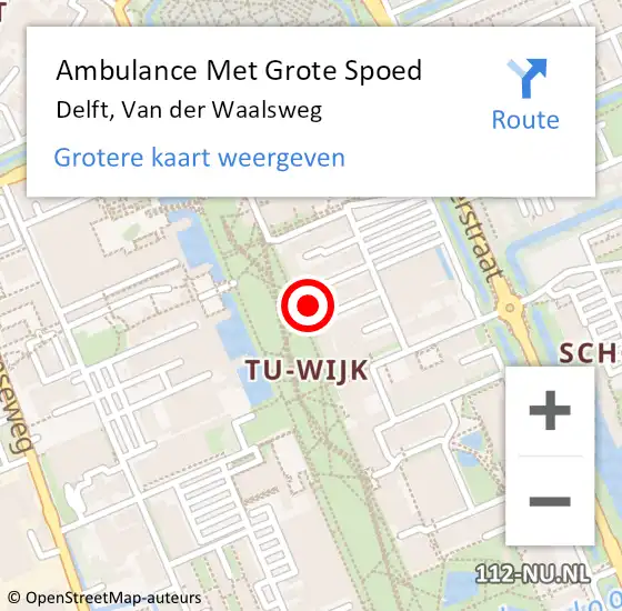 Locatie op kaart van de 112 melding: Ambulance Met Grote Spoed Naar Delft, Van der Waalsweg op 27 februari 2024 17:40