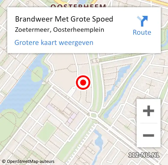 Locatie op kaart van de 112 melding: Brandweer Met Grote Spoed Naar Zoetermeer, Oosterheemplein op 27 februari 2024 17:47