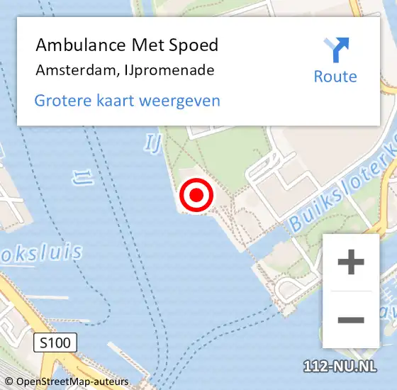 Locatie op kaart van de 112 melding: Ambulance Met Spoed Naar Amsterdam, IJpromenade op 27 februari 2024 17:55