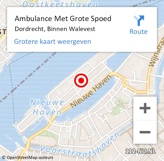 Locatie op kaart van de 112 melding: Ambulance Met Grote Spoed Naar Dordrecht, Binnen Walevest op 27 februari 2024 18:45
