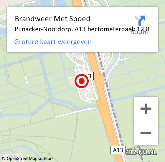 Locatie op kaart van de 112 melding: Brandweer Met Spoed Naar Pijnacker-Nootdorp, A13 hectometerpaal: 12,8 op 27 februari 2024 19:17